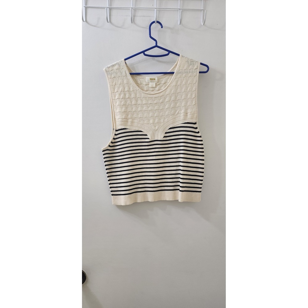 Maeve Anthropologie Womens XL Striped Pointelle Crochet Knit Sleeveless Top